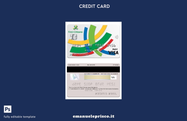 modello di carta di visto bancario Barbados First Citizens in stile verificato